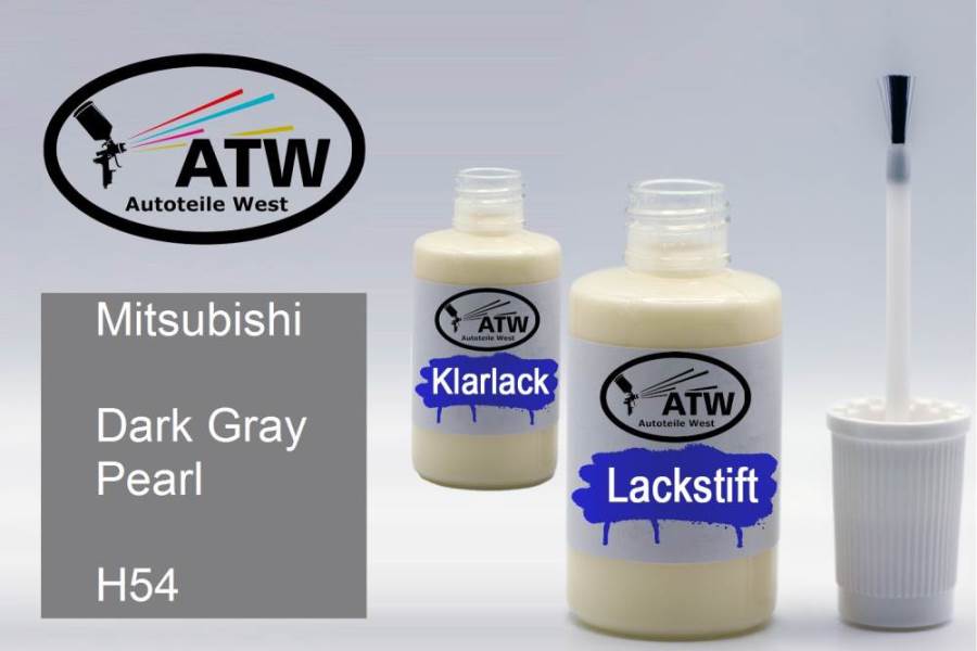 Mitsubishi, Dark Gray Pearl, H54: 20ml Lackstift + 20ml Klarlack - Set, von ATW Autoteile West.